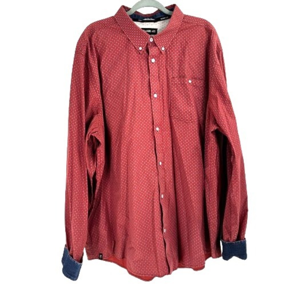 RANK 45 Geometric‎ Flip Cuff Western Shirt Men's 2XLT Big Tall Rust Cowboy Rodeo